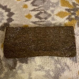 Gold Beaded Silk Clutch